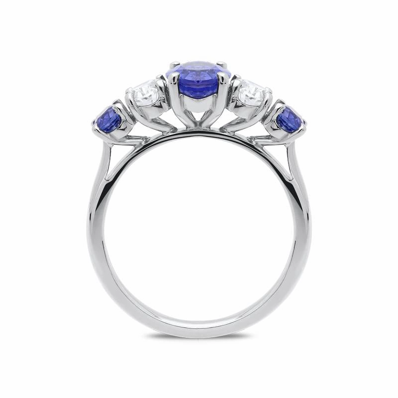 Platinum 1.99ct Sapphire Diamond Oval Five Stone Ring