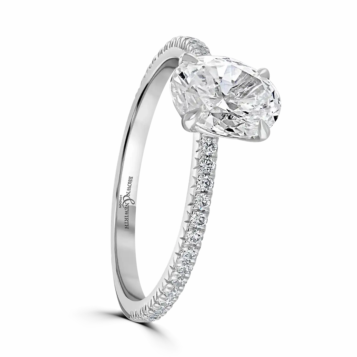 Platinum 1ct Oval Cut Laboratory Grown Diamond Solitaire With Diamond Shoulders