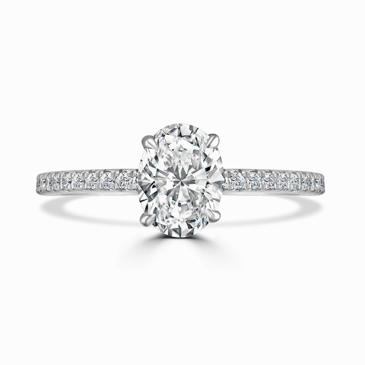 Platinum 1ct Oval Cut Laboratory Grown Diamond Solitaire With Diamond Shoulders