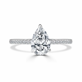Platinum 1ct Pear Cut Laboratory Grown Diamond Solitaire With Diamond Shoulders