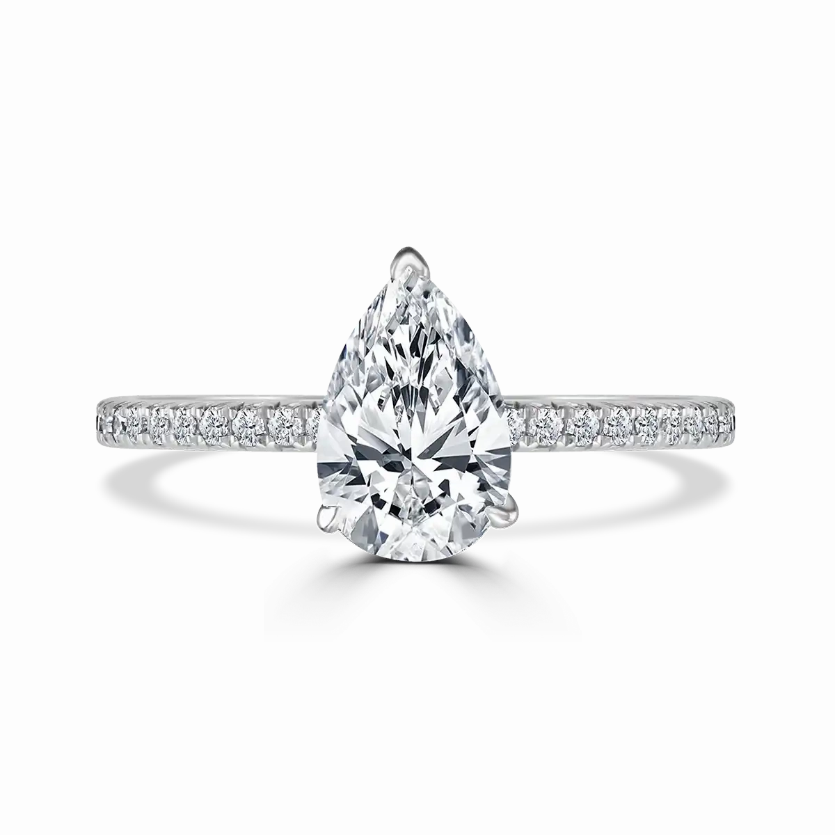 Platinum 1ct Pear Cut Laboratory Grown Diamond Solitaire With Diamond Shoulders