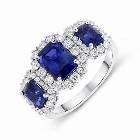 Platinum 2.63ct Sapphire Diamond Trilogy Cluster Ring