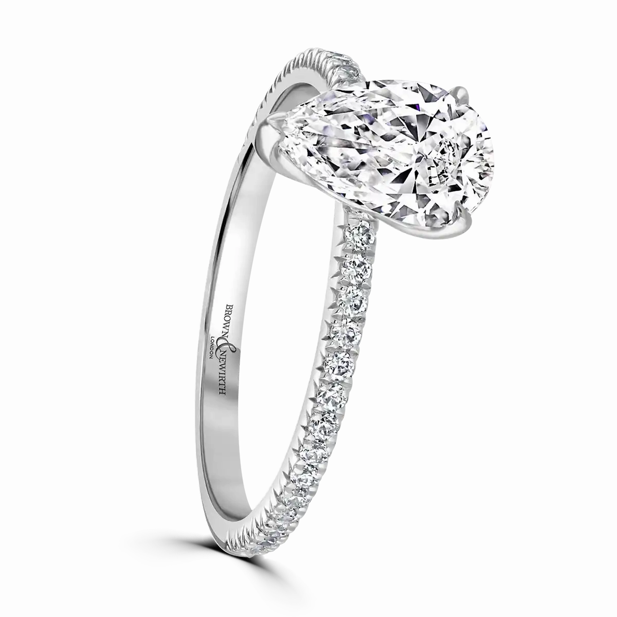 Platinum 2ct Pear Cut Laboratory Grown Diamond Solitaire With Diamond Shoulders