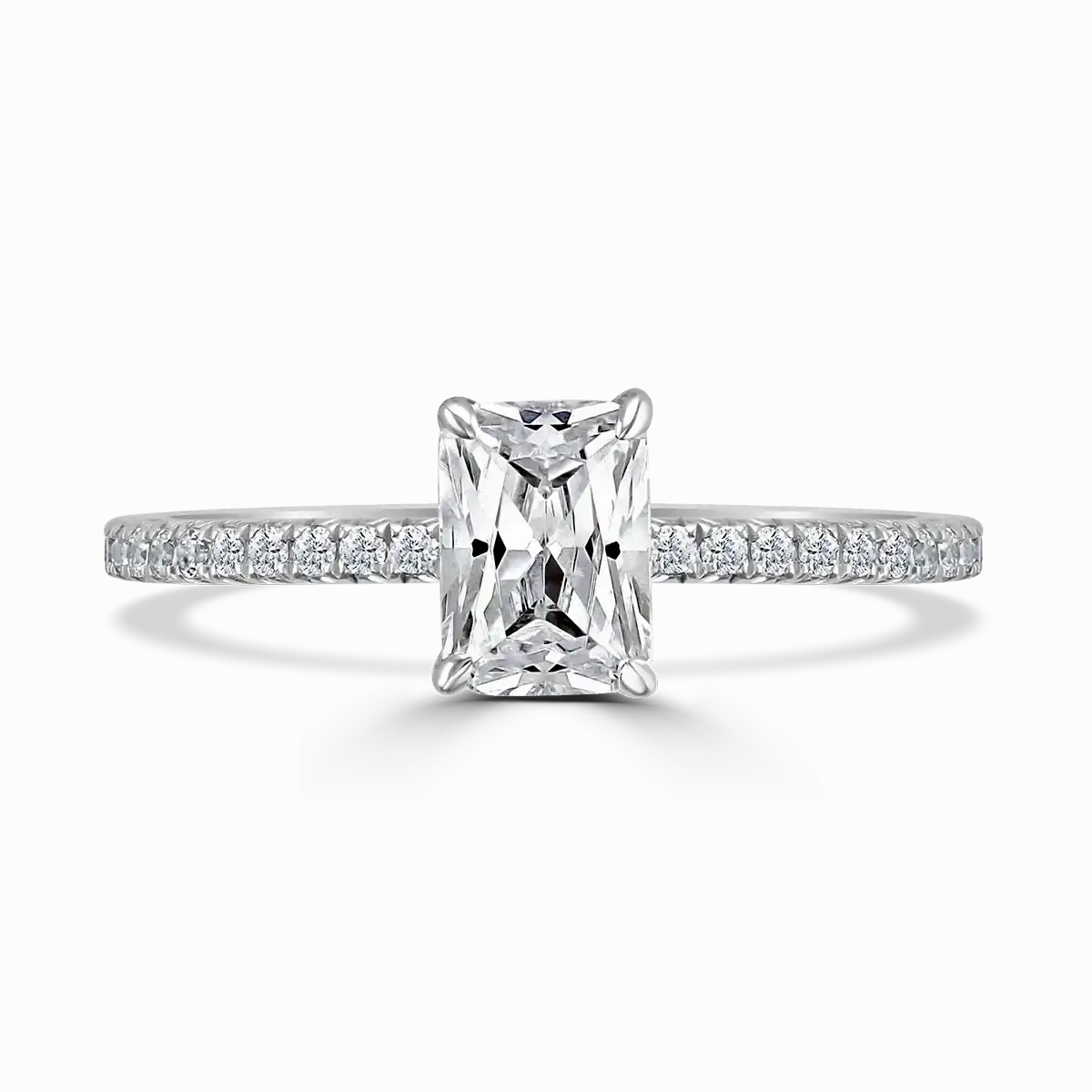 Platinum 2ct Radiant Cut Laboratory Grown Diamond Solitaire With Diamond Shoulders