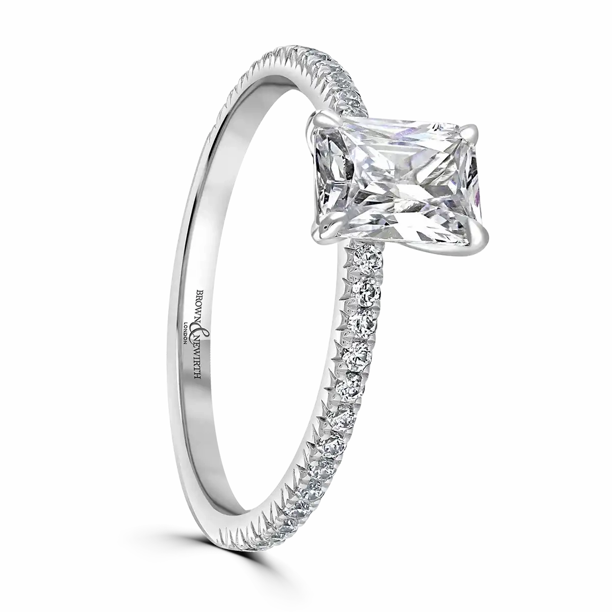Platinum 2ct Radiant Cut Laboratory Grown Diamond Solitaire With Diamond Shoulders