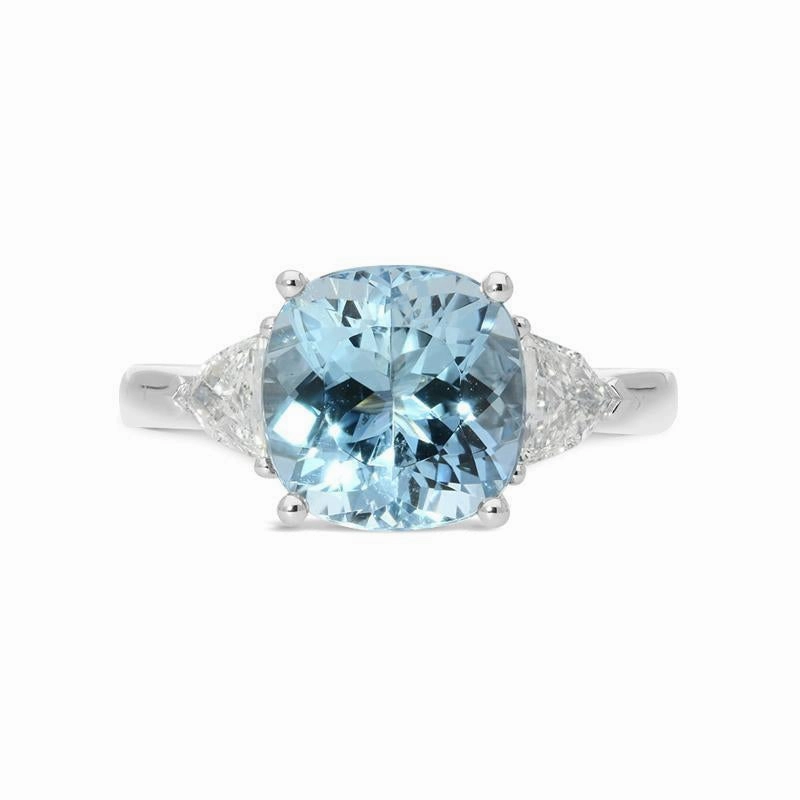 Platinum 3.40ct Aquamarine Diamond Cushion Trilogy Ring D
