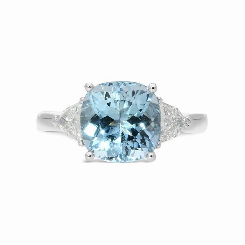 Platinum 3.40ct Aquamarine Diamond Cushion Trilogy Ring D