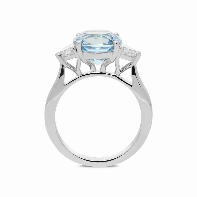 Platinum 3.40ct Aquamarine Diamond Cushion Trilogy Ring D