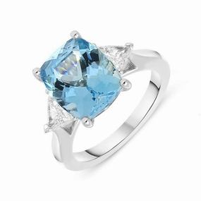 Platinum 4.24ct Aquamarine Diamond Trilogy Ring