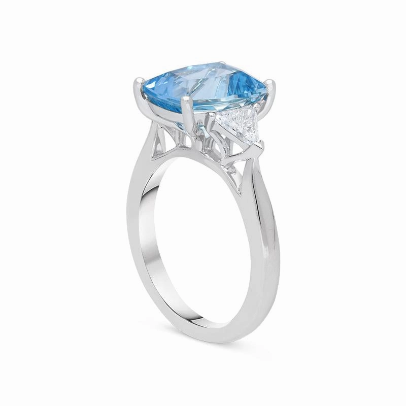 Platinum 4.24ct Aquamarine Diamond Trilogy Ring