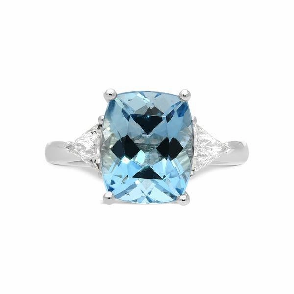 Platinum 4.24ct Aquamarine Diamond Trilogy Ring