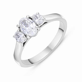 Platinum .59 Diamond .29 3 Stone Diamond Oval Ring Size N.5 GIA FVS1