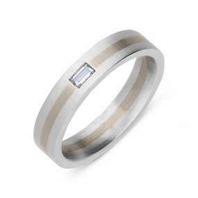 Platinum and 18ct Rose Gold Diamond Baguette Cut Wedding Ring