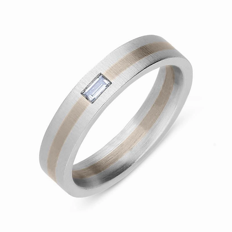 Platinum and 18ct Rose Gold Diamond Baguette Cut Wedding Ring