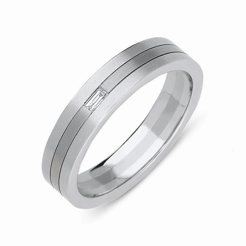 Platinum and 18ct White Gold Diamond Baguette Cut Engraved Wedding Ring