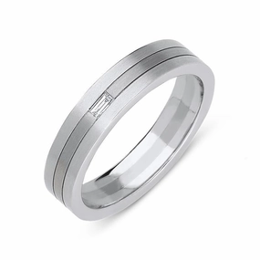 Platinum and 18ct White Gold Diamond Baguette Cut Engraved Wedding Ring