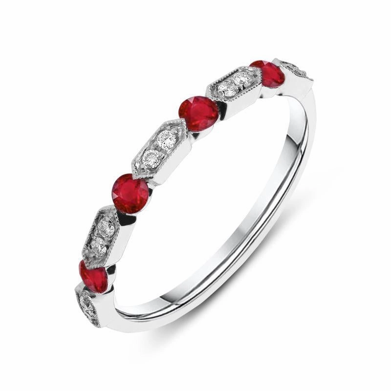 Platinum Diamond 0.30ct Ruby Half Eternity Ring