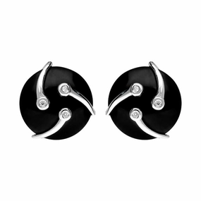 Platinum Diamond and Whitby Jet Shooting Stars Earrings D