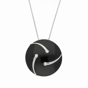 Platinum Diamond and Whitby Jet Shooting Stars Necklace