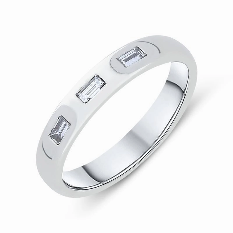 Platinum Diamond Baguette Cut Three Stone Ring
