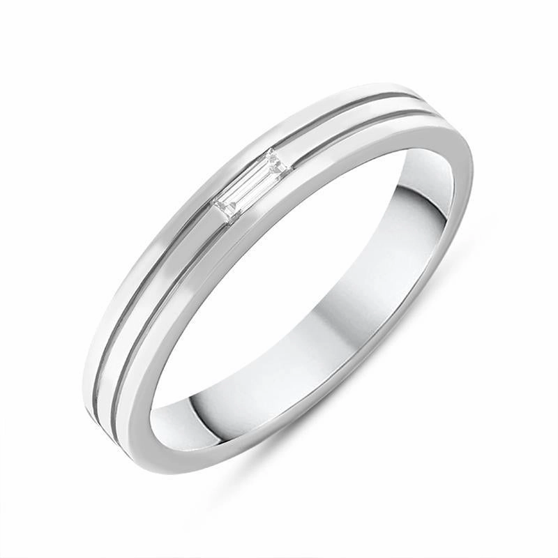 Platinum Diamond Baguette Cut Triple Band Wedding Ring