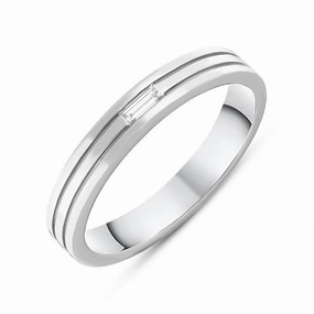 Platinum Diamond Baguette Cut Triple Band Wedding Ring