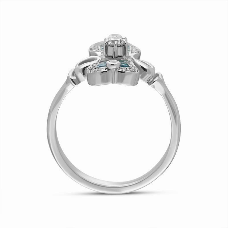 Platinum Diamond Brilliant Cut Blue Enamel Abstract Ring