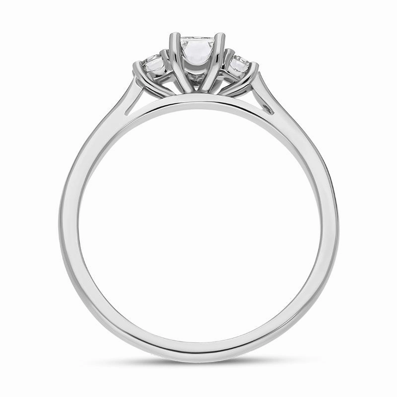Platinum Diamond Emerald and Round Brilliant Cut Three Stone Ring