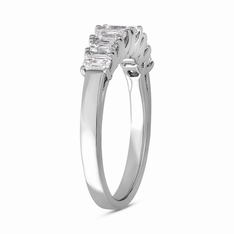 Platinum Diamond Emerald Cut Claw Set Half Eternity Ring