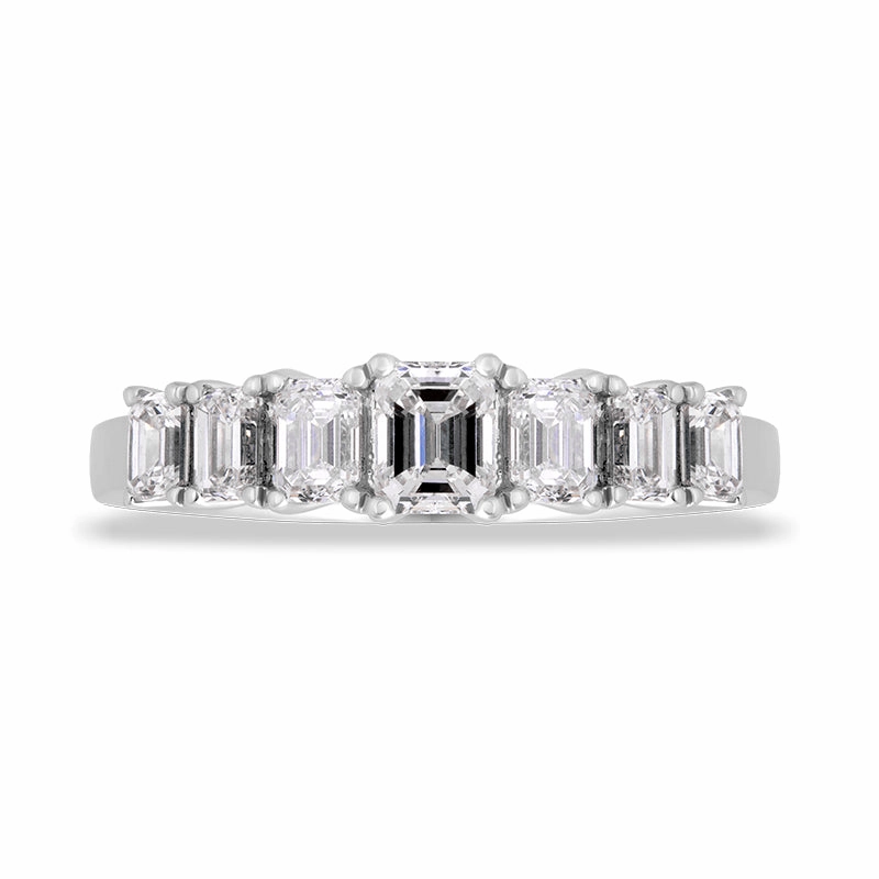 Platinum Diamond Emerald Cut Claw Set Half Eternity Ring