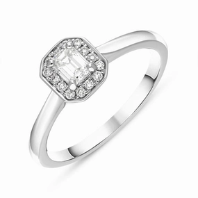 Platinum Diamond Emerald Cut Pave Cluster Ring