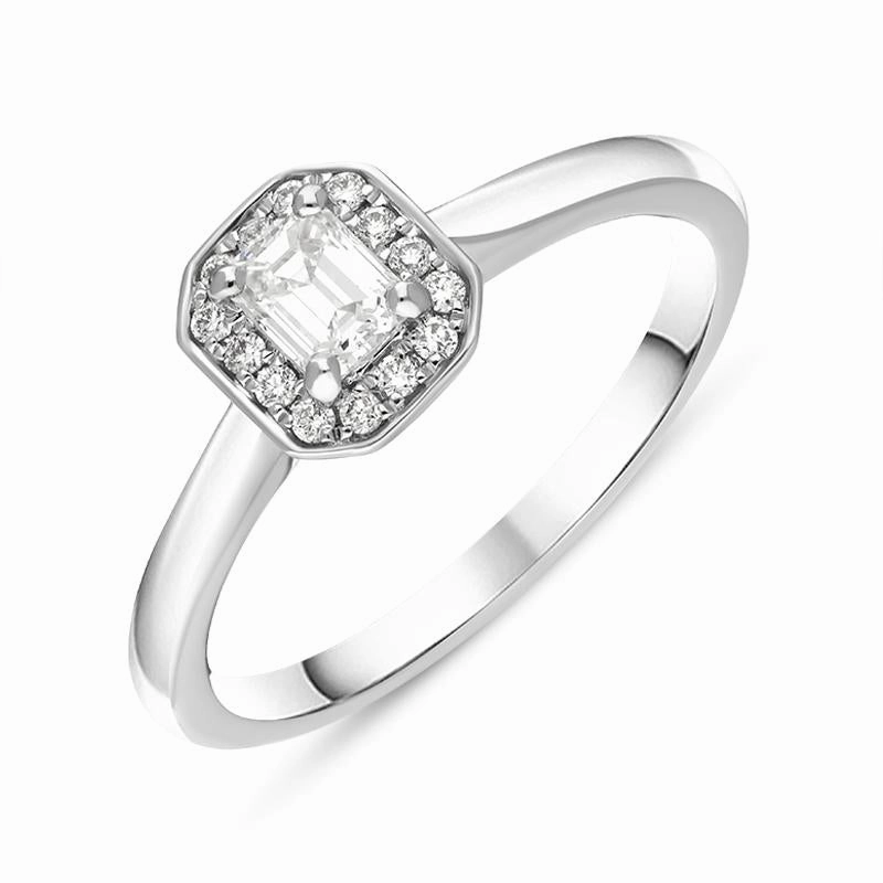 Platinum Diamond Emerald Cut Pave Cluster Ring
