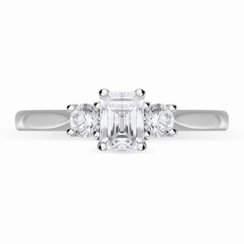Platinum Diamond Emerald Cut Three Stone Ring