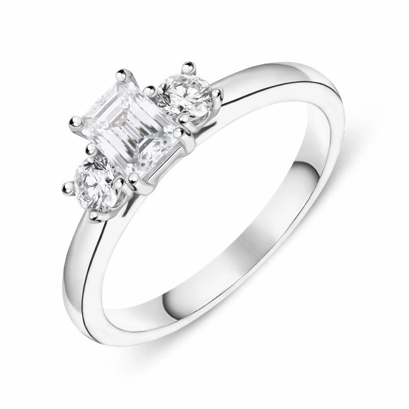 Platinum Diamond Emerald Cut Three Stone Ring