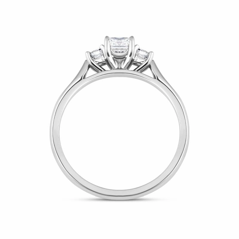 Platinum Diamond Emerald Cut Three Stone Ring
