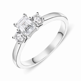 Platinum Diamond Emerald Cut Three Stone Ring