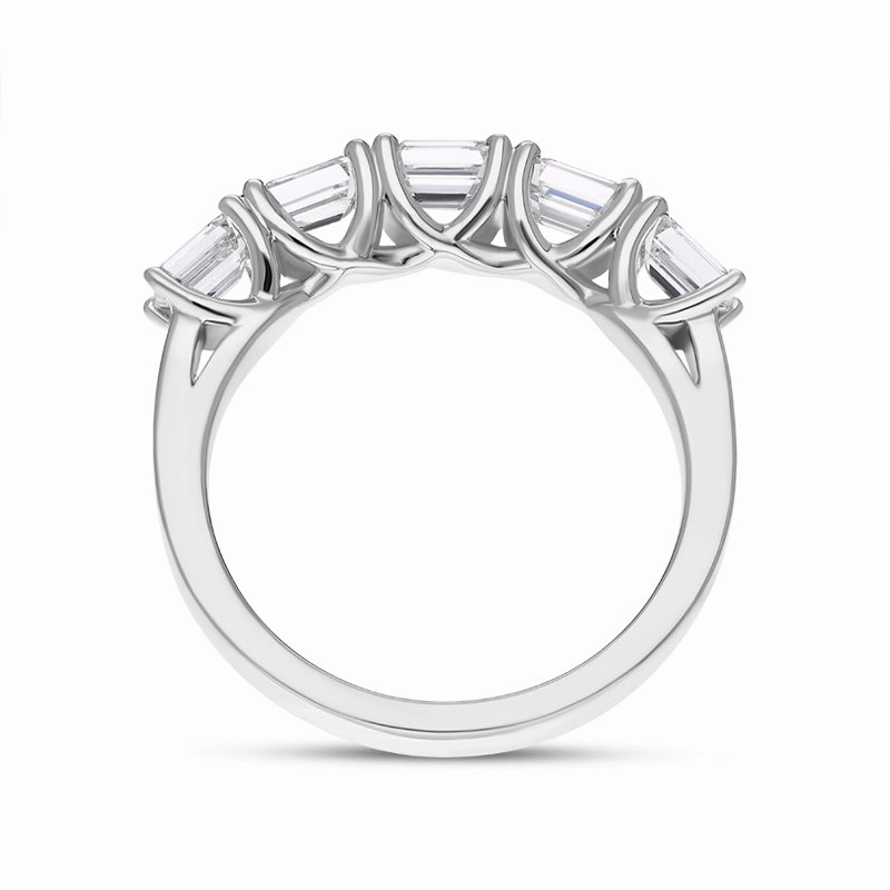 Platinum Diamond Five Stone Emerald Cut Half Eternity Ring