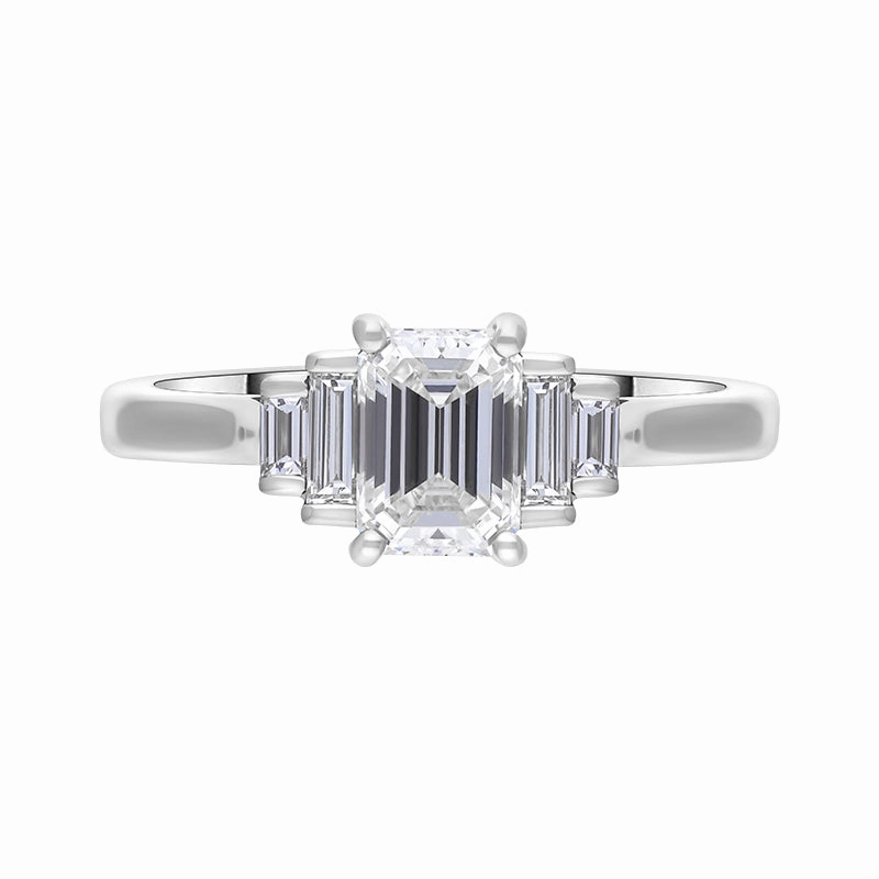 Platinum Diamond GIA Certified Emerald and Baguette Cut Ring
