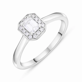 Platinum Diamond GIA Certified Emerald Cut Pave Cluster Ring D