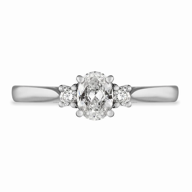 Platinum Diamond Oval and Round Brilliant Cut Three Stone Ring