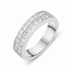 Platinum Diamond Princess Cut Double Row Half Eternity Ring