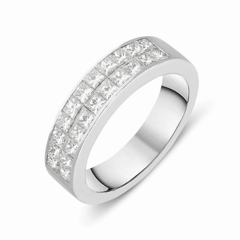 Platinum Diamond Princess Cut Double Row Half Eternity Ring