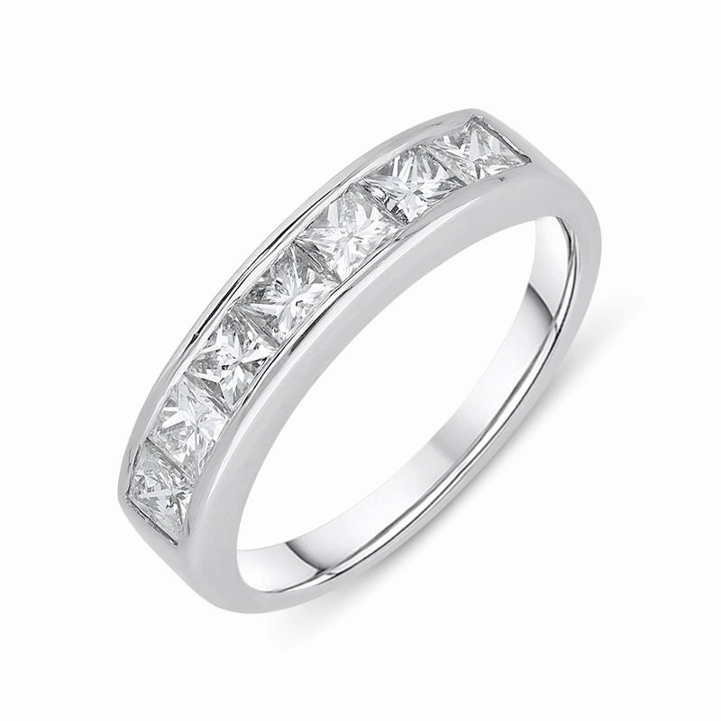 Platinum Diamond Princess Cut Half Eternity Ring