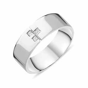 Platinum Diamond Princess Cut Wide Wedding Ring