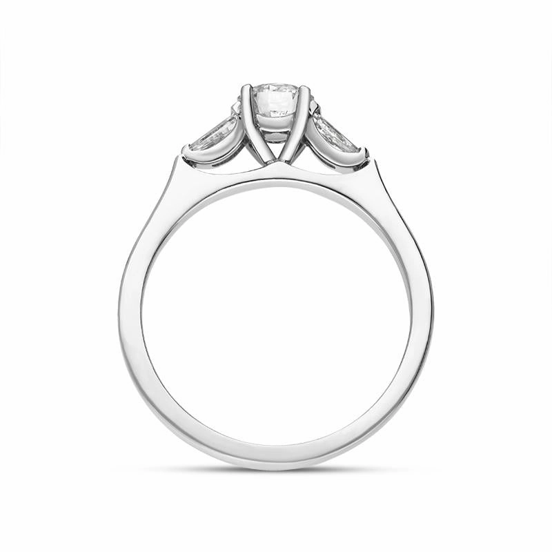 Platinum Diamond Round Brilliant Tapered Baguette Cut Three Stone Ring
