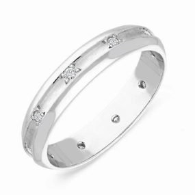 Platinum Diamond Satin Finish Concave Wedding Ring D