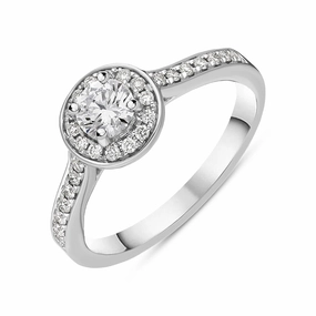 Platinum Diamond Shoulder Set Cluster Halo Ring