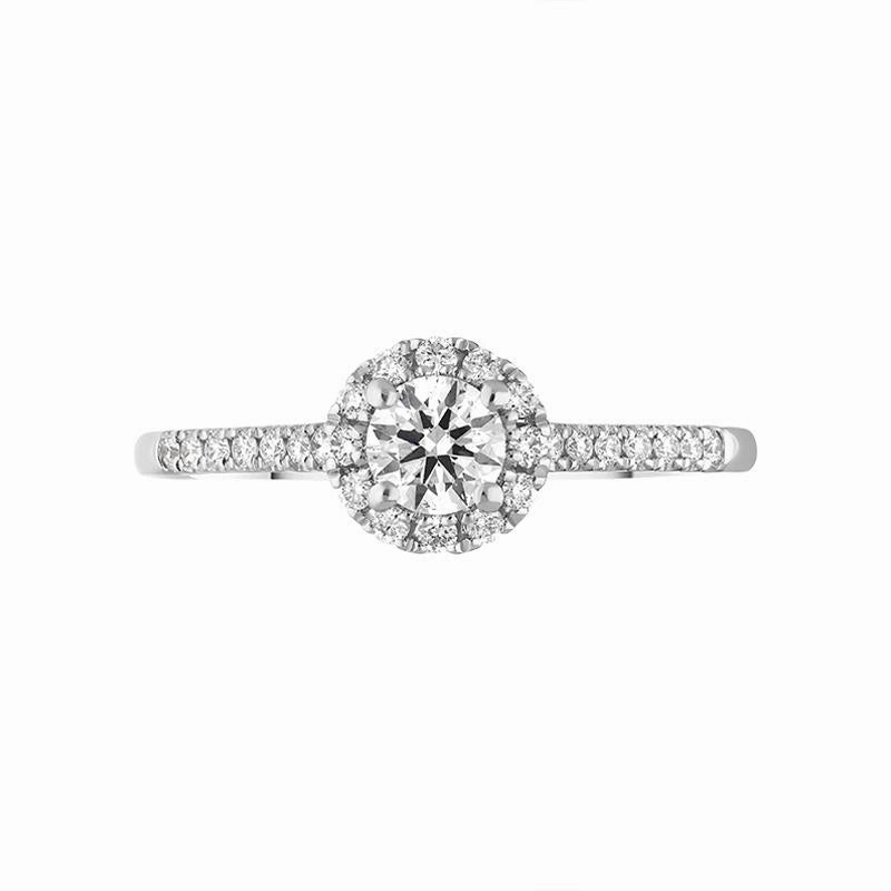 Platinum Diamond Shoulder Set Round Halo Ring
