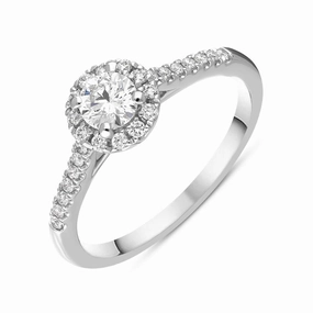 Platinum Diamond Shoulder Set Round Halo Ring