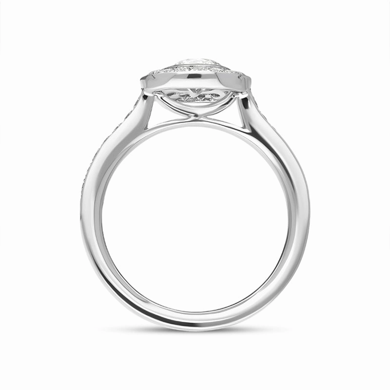Platinum Diamond Shoulder Set Round Halo Ring